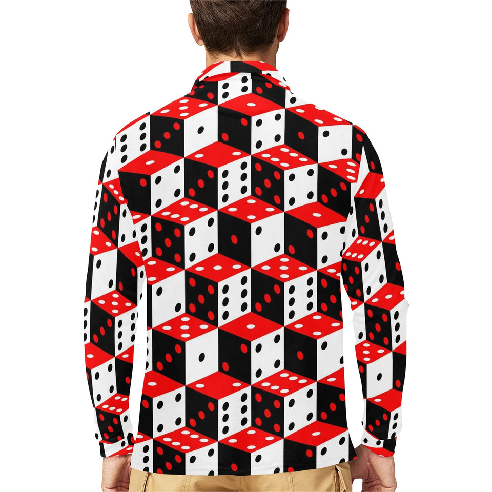 Dice Pattern Print Design 02 Men's Long Sleeve Polo Shirt