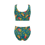 French fries red paper box pattern Chest Bowknot High Waisted Bikini Swimsuit