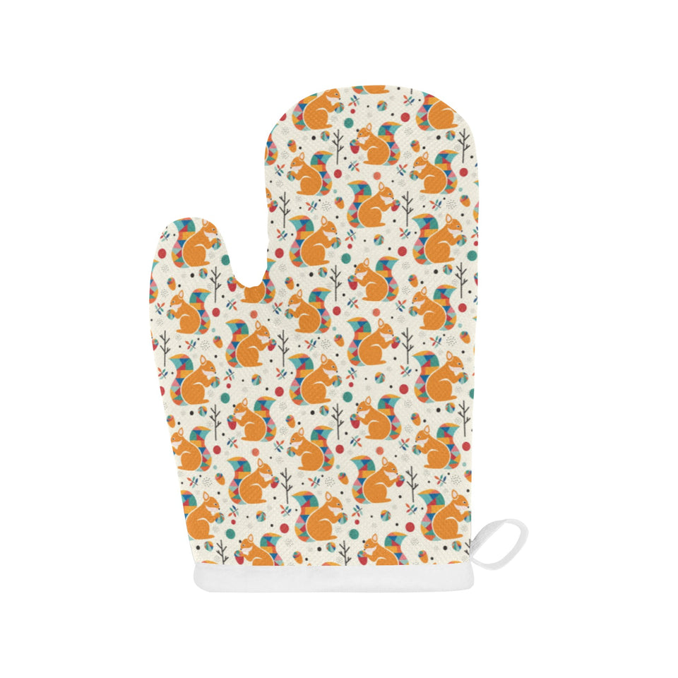Squirrel Pattern Print Design 04 Heat Resistant Oven Mitts