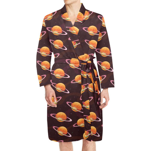Hamburger Pattern Print Design 05 Men's Long Sleeve Belted Night Robe