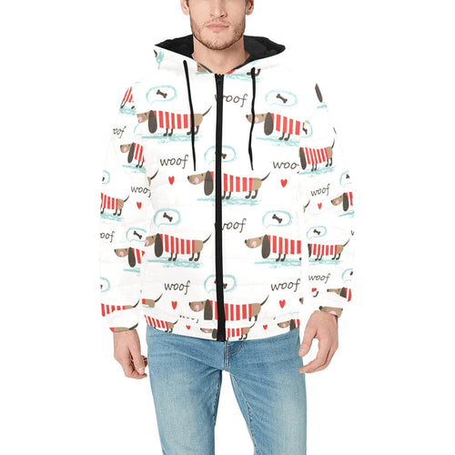 Cute dachshund bone pattern Men's Padded Hooded Jacket