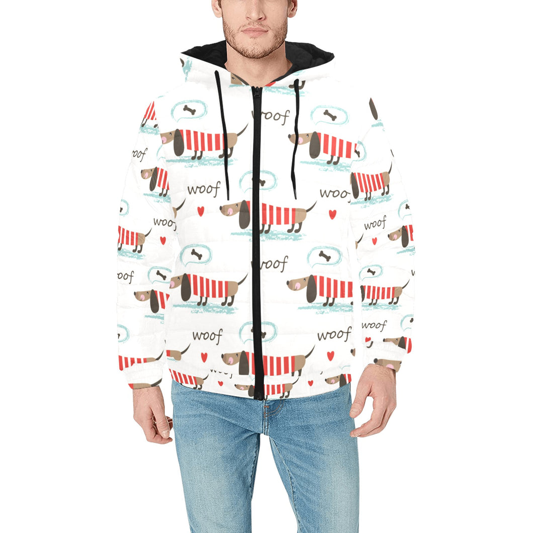 Cute dachshund bone pattern Men's Padded Hooded Jacket