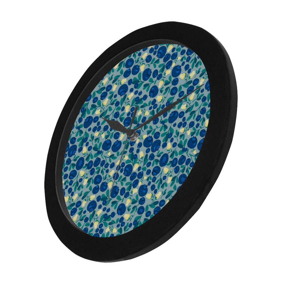 blueberry design pattern Elegant Black Wall Clock