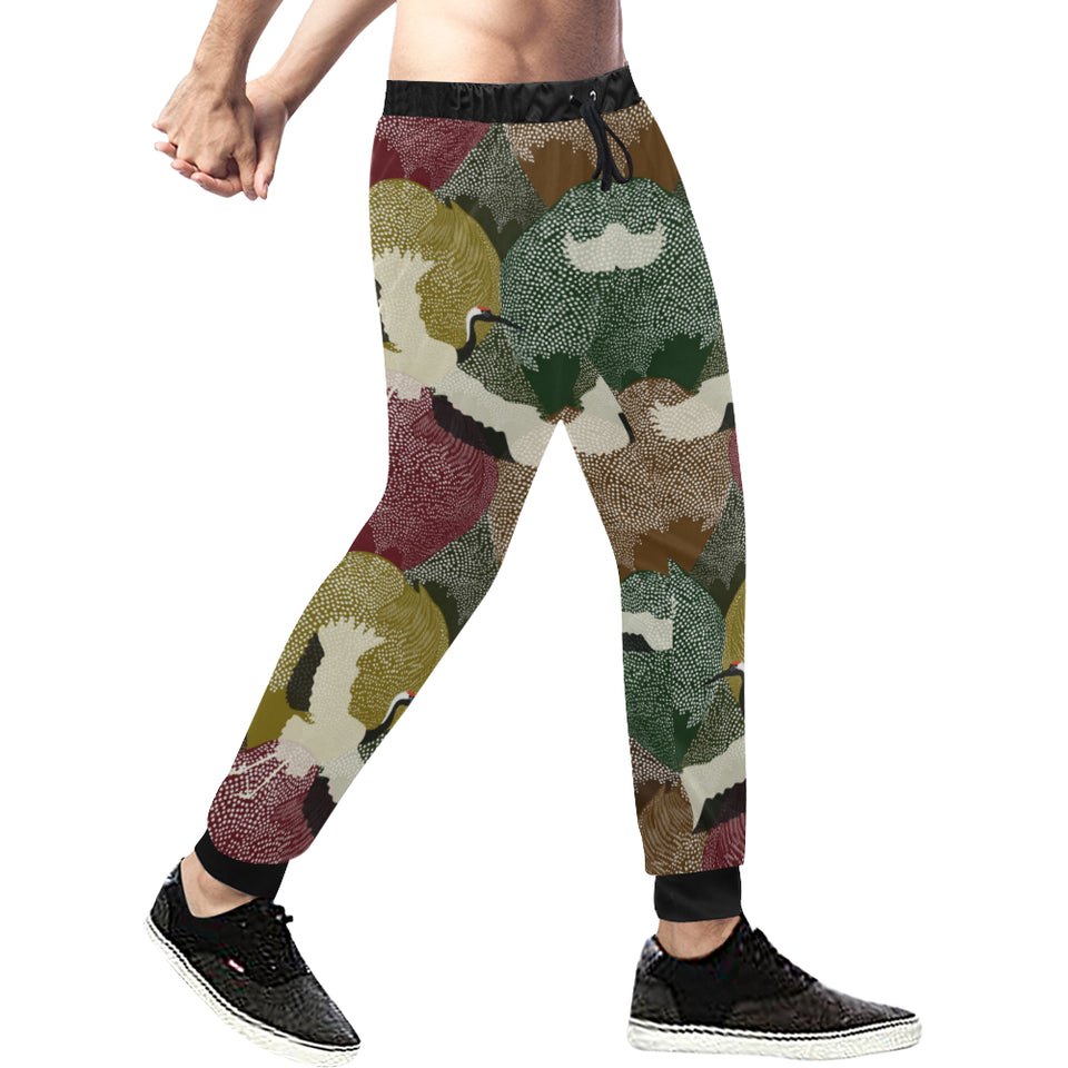 Japanese cranes flying forest dot pattern Unisex Casual Sweatpants