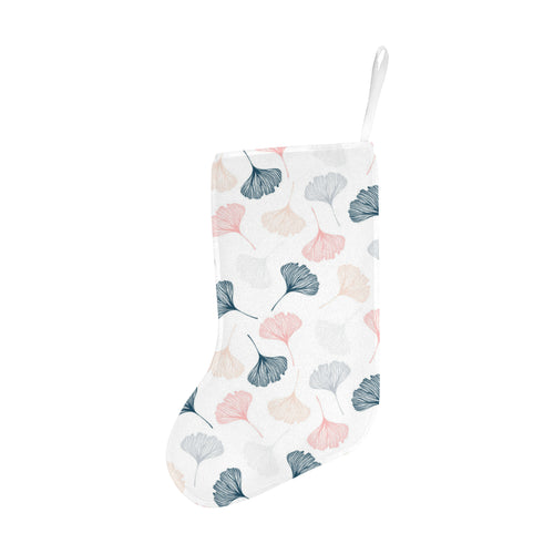 Black Gray Cream coral ginkgo leaves pattern Christmas Stocking