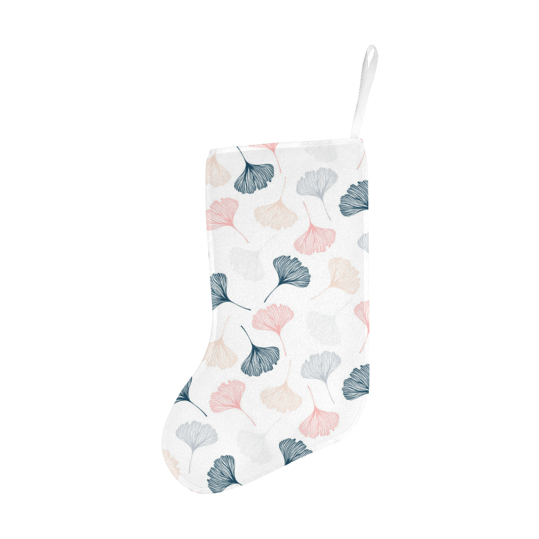 Black Gray Cream coral ginkgo leaves pattern Christmas Stocking