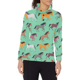 Colorful horses pattern Women's Long Sleeve Polo Shirt