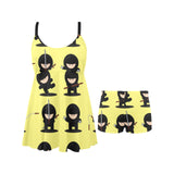 Cute ninja yellow background Chest Sexy Pleated Two Piece Swim Dress