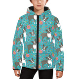 Boston terrier beautiful flower pattern Kids' Boys' Girls' Padded Hooded Jacket