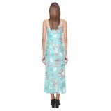Cute koalas blue background pattern V-Neck Open Fork Long Dress