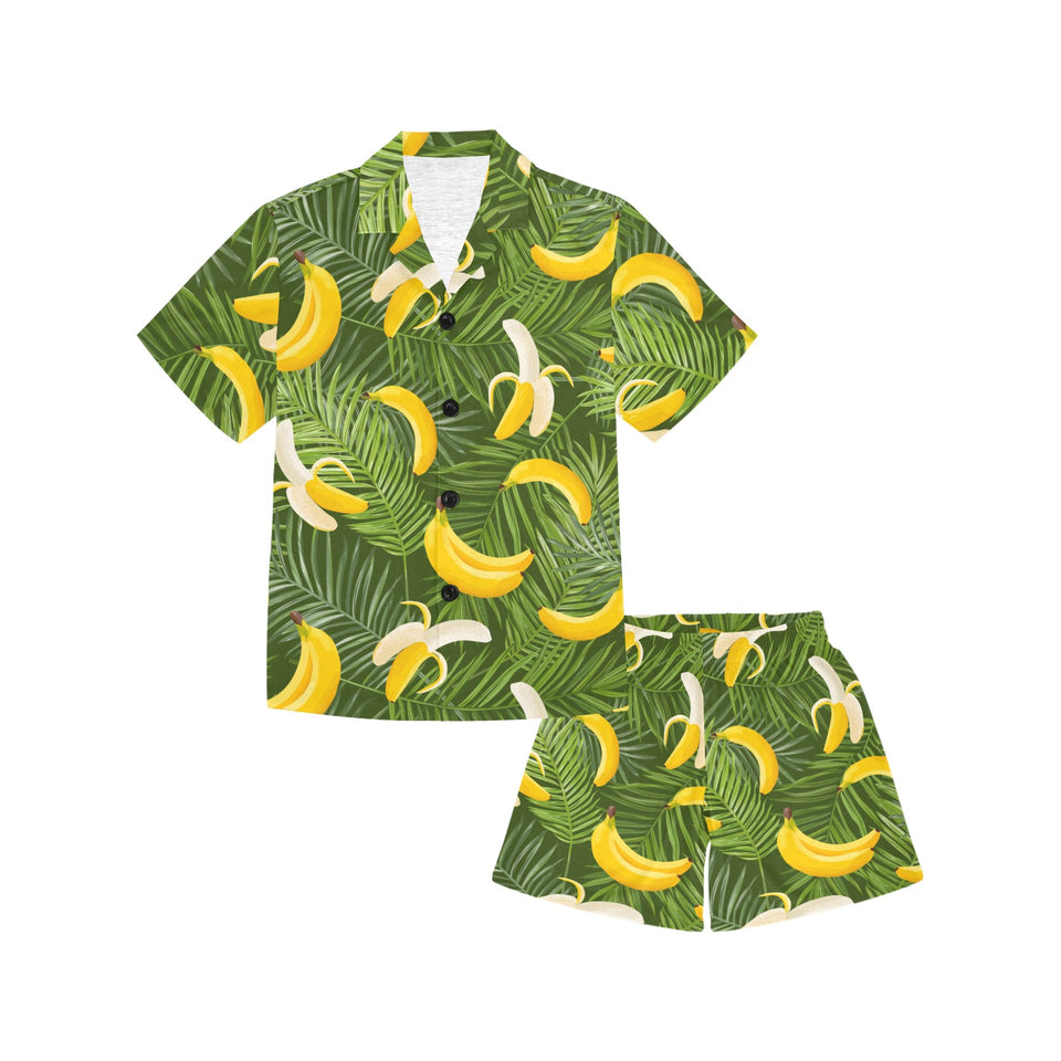Banana Palm Leaves pattern Kids' Boys' Girls' V-Neck Short Pajama Set