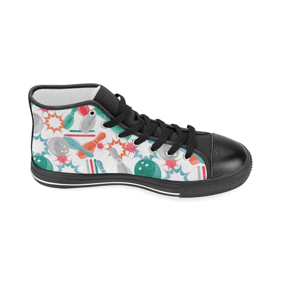 Watercolor bowling pattern Women's High Top Canvas Shoes Black