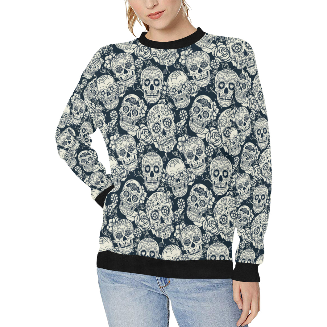 Sugar skull black white pattern Women's Crew Neck Sweatshirt