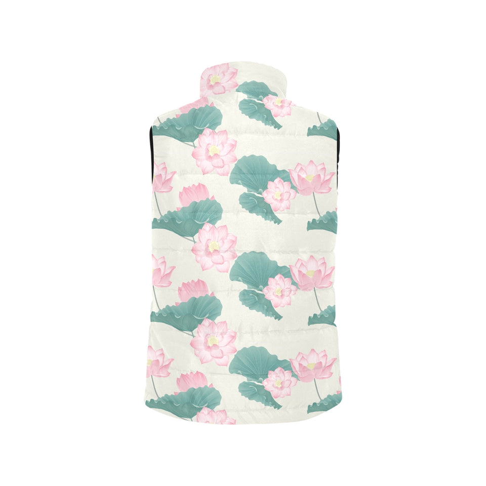 Pink lotus waterlily leaves pattern Women's Padded Vest