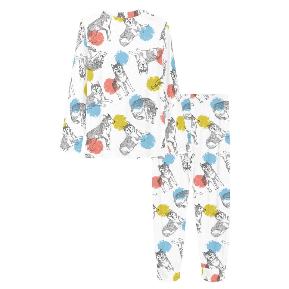 Siberian husky and colorful circle pattern Women's All Over Print Pajama Set
