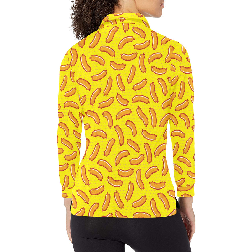 Sausage Pattern Print Design 01 Women's Long Sleeve Polo Shirt