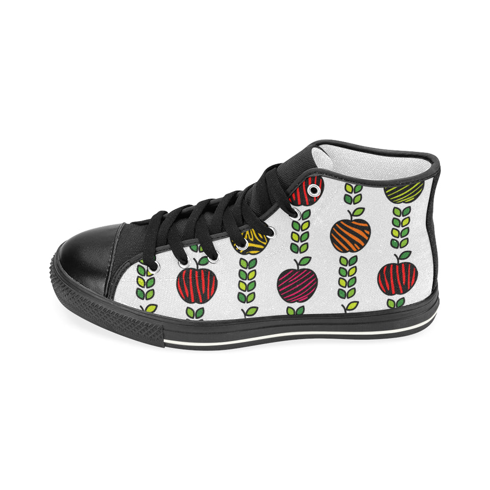 colorful apples leave zebra stripe Women's High Top Canvas Shoes Black