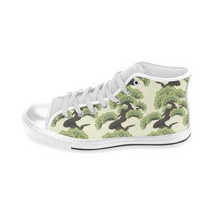 Bonsai pattern Men's High Top Canvas Shoes White