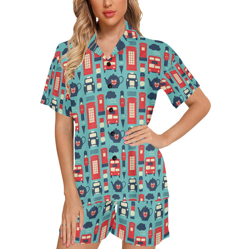 British Pattern Print Design 04 Women's V-Neck Short Pajama Set