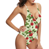 Red apples leaves pattern Women's One-Piece Swimsuit
