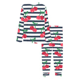 Hand drawn cherry pattern striped background Women's All Over Print Pajama Set