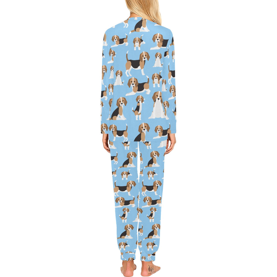 Beagle dog blue background pattern Women's All Over Print Pajama Set