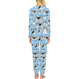 Beagle dog blue background pattern Women's All Over Print Pajama Set