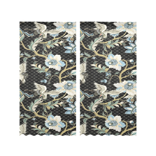 Japanese crane ornament elements Gauze Curtain