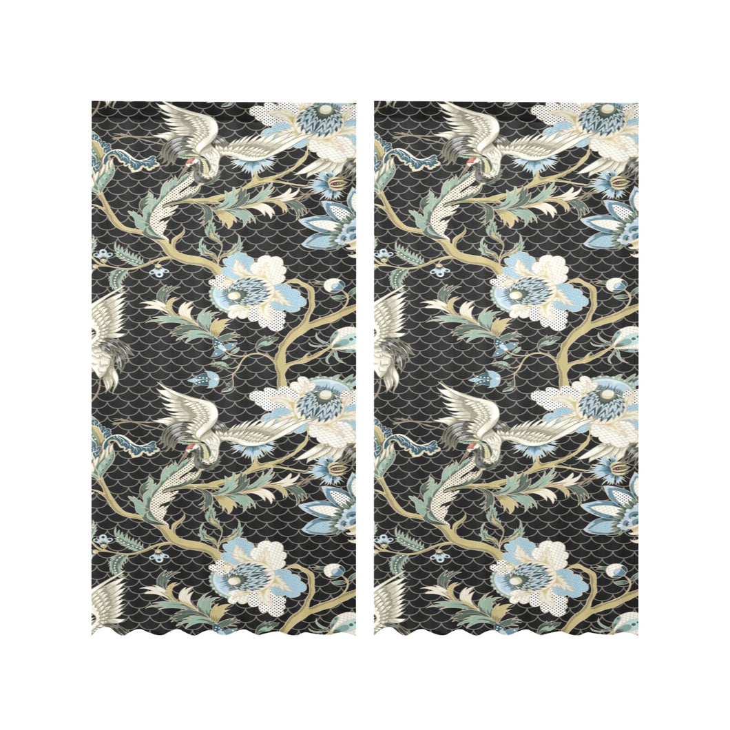 Japanese crane ornament elements Gauze Curtain