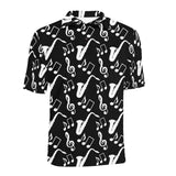 Saxophone music notes treble clef black white them Men's All Over Print Polo Shirt
