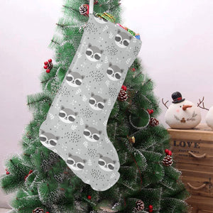 Cute raccoons leaves dot Christmas Stocking