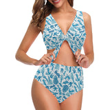 Coral Reef Pattern Print Design 01 Chest Bowknot High Waisted Bikini Swimsuit