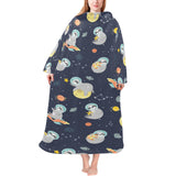 Cute sloth astronaut star planet rocket pattern Blanket Robe with Sleeves