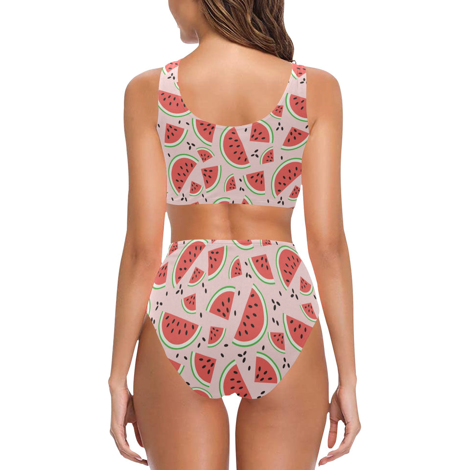 Watermelon pattern Chest Bowknot High Waisted Bikini Swimsuit