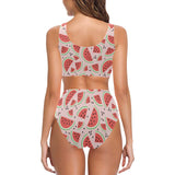 Watermelon pattern Chest Bowknot High Waisted Bikini Swimsuit
