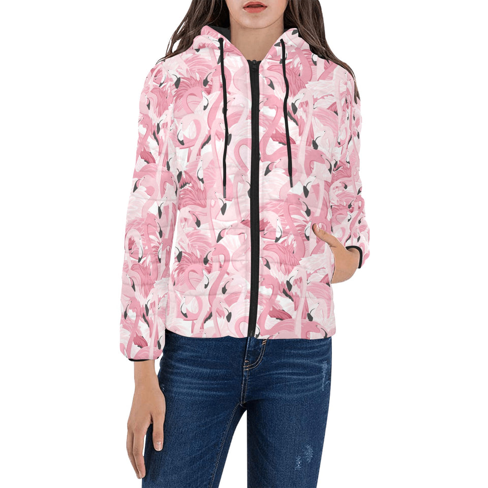 Pink flamingos pattern background Women's Padded Hooded Jacket