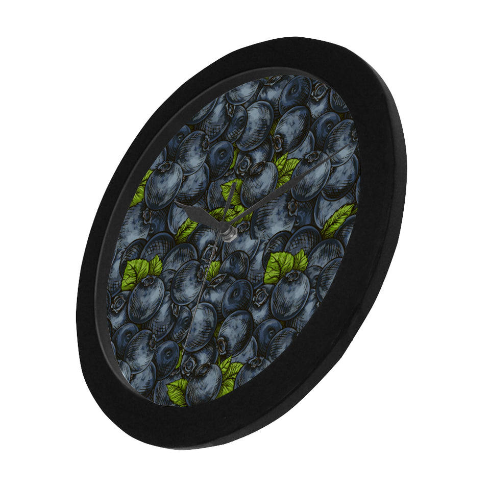 blueberry pattern Elegant Black Wall Clock