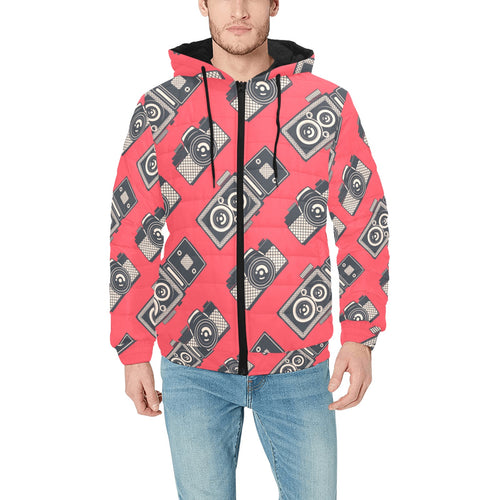 Camera Pattern Print Design 05 Men's Padded Hooded Jacket
