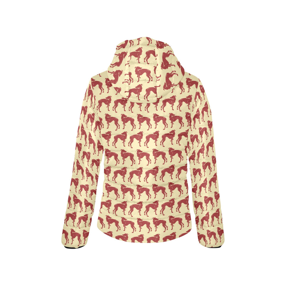 Greyhound Pattern Print Design 04 Women's Padded Hooded Jacket