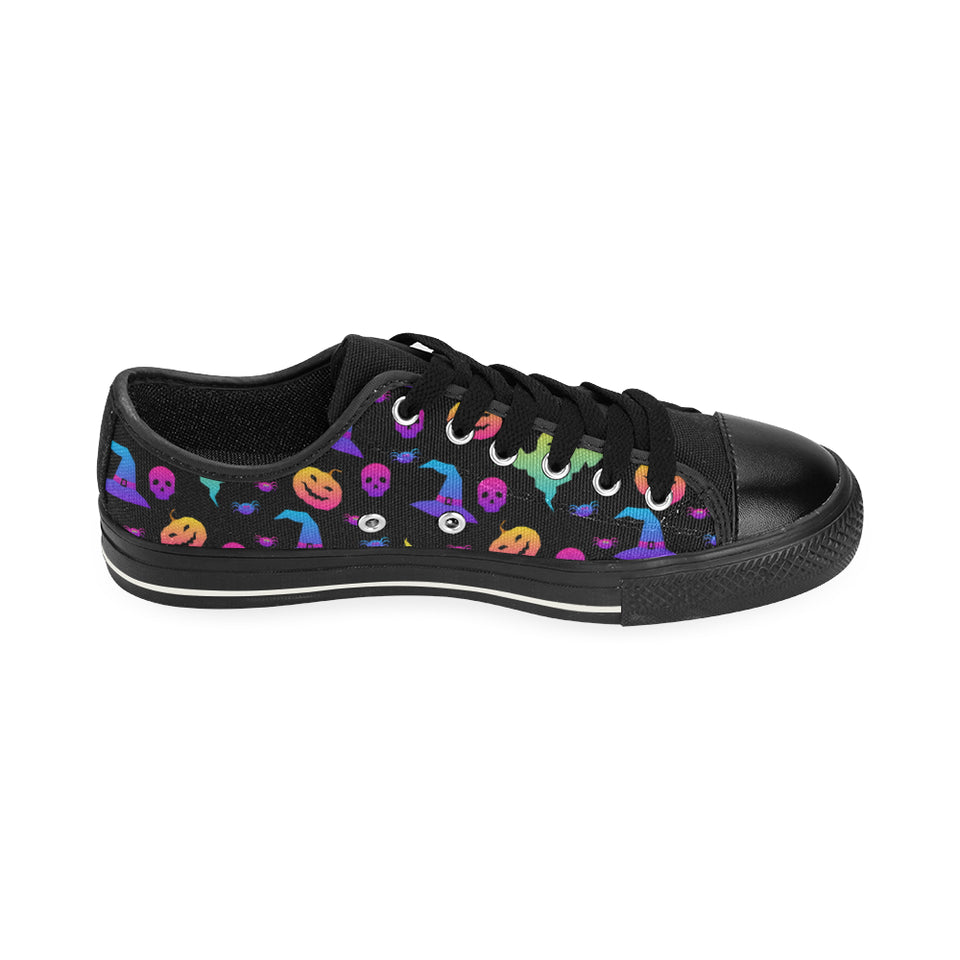Colorful halloween background Men's Low Top Canvas Shoes Black