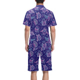 Cute owls pattern boho style ornament Men's V-Neck Short Pajama Set