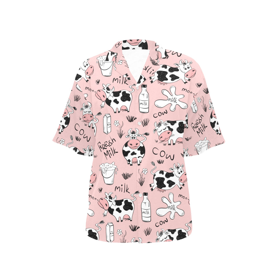 Cows milk product pink background Women's All Over Print Hawaiian Shirt