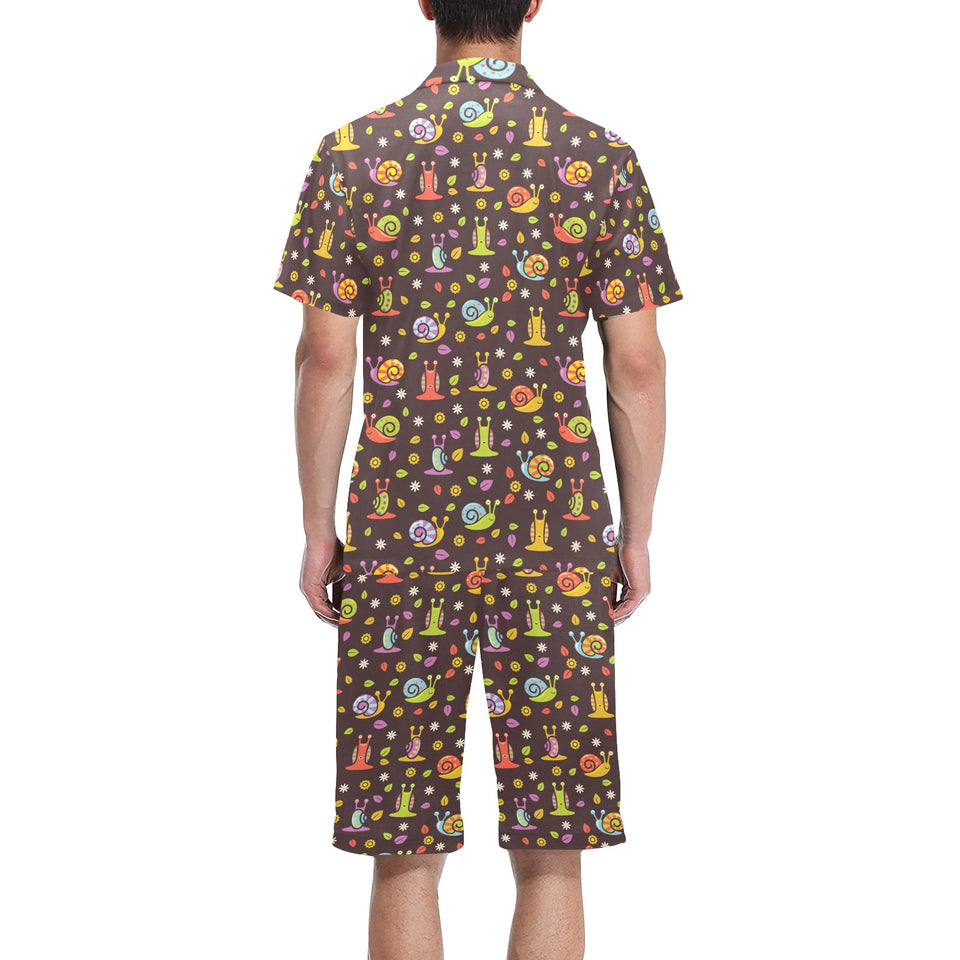 Snail Pattern Print Design 02 Men's V-Neck Short Pajama Set