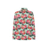 Beautiful flamingo tropical palm leaves hibiscus p Women's Long Sleeve Polo Shirt
