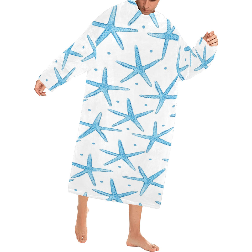 Watercolor starfish pattern Blanket Robe with Sleeves