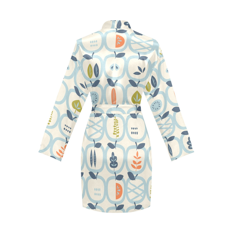 apples leaves pattern Women's Long Sleeve Belted Night Robe