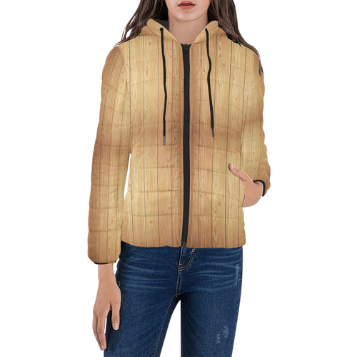 Wood Printed Pattern Print Design 05 Women's Padded Hooded Jacket