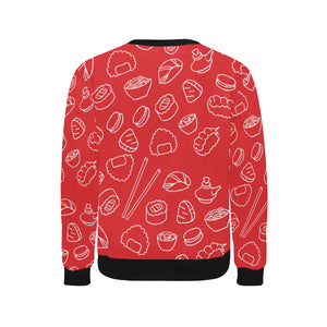 sushi pattern red background Men's Crew Neck Sweatshirt