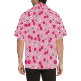 cherry flower pattern pink background Men's All Over Print Hawaiian Shirt