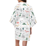 Cute cartoon dinosaurs tree pattern Women's Short Kimono Robe